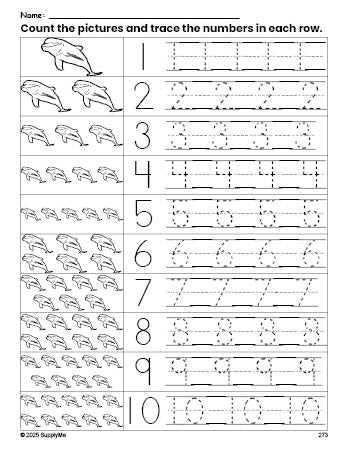FREE Printable Dolphin Counting Worksheet for Preschool and Pre-K with ...