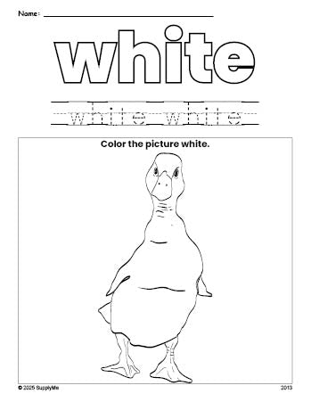 FREE Duck Color White Coloring Page and Color Worksheet, White ...