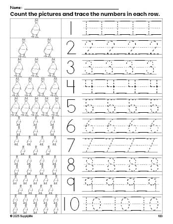 Duck Math Sheet FREE Printable Duck Counting Worksheet for Preschool and Pre-K with ...
