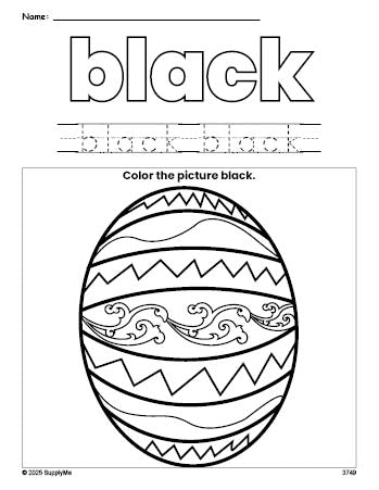 Free Easter egg color black coloring page and color worksheet, black worksheet for preschoolers to learn colors, printable PDF