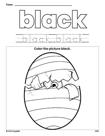 Free Easter egg color black coloring page and color worksheet, black worksheet for preschoolers to learn colors, printable PDF
