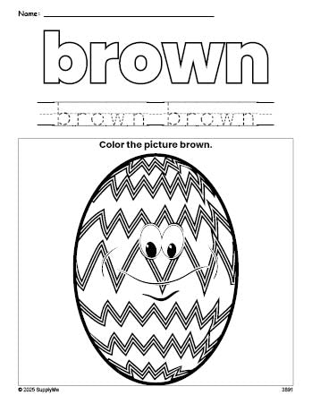 Free Easter egg color brown coloring page and color worksheet, brown worksheet for preschoolers to learn colors, printable PDF