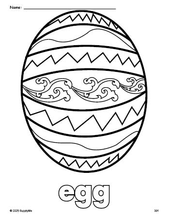Free printable egg Easter coloring page for preschool, pre-k, and kindergarten, PDF