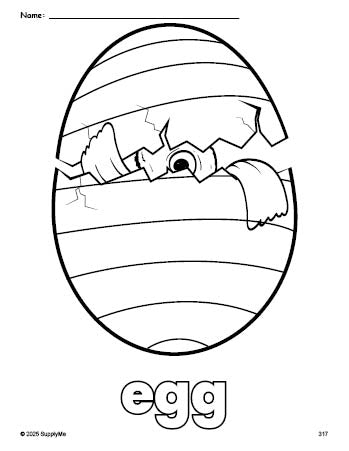 Free printable egg Easter coloring page for preschool, pre-k, and kindergarten, PDF