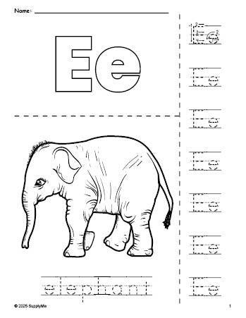 FREE Printable Elephant Coloring Page and Letter Tracing Worksheet ...