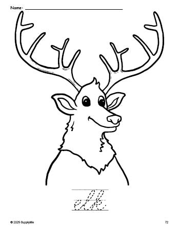 Free printable elk coloring page and cursive word tracing worksheet, perfect for preschool, pre-k, and kindergarten, PDF