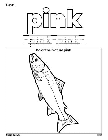 FREE Fish Color Pink Coloring Page and Color Worksheet, Pink Worksheet ...