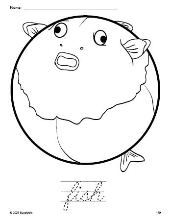 FREE Printable Fish Coloring Page and Cursive Word Tracing Worksheet ...