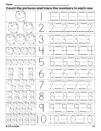 Free printable fish counting worksheet for preschool and pre-k with number tracing practice 1-10, PDF