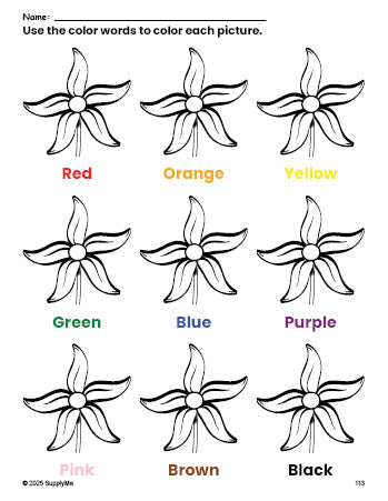 FREE Flower Coloring Page and Color Worksheet for Preschoolers to Learn ...