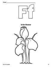Free printable flower coloring page, letter f coloring page for preschool, pre-k, and kindergarten, PDF