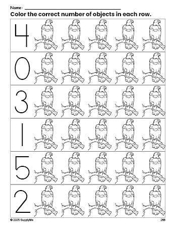Eagle Math Worksheet FREE Bald Eagle Count and Color Worksheet for Preschoolers, Fourth Of ...