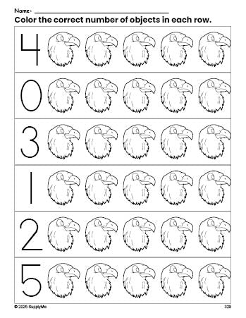 Eagle Math Worksheet FREE Bald Eagle Count and Color Worksheet for Preschoolers, Fourth Of ...