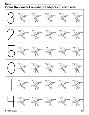 FREE Bird Count and Color Worksheet for Preschoolers, Bird Coloring ...