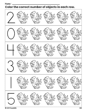 FREE Bird Count and Color Worksheet for Preschoolers, Bird Coloring ...