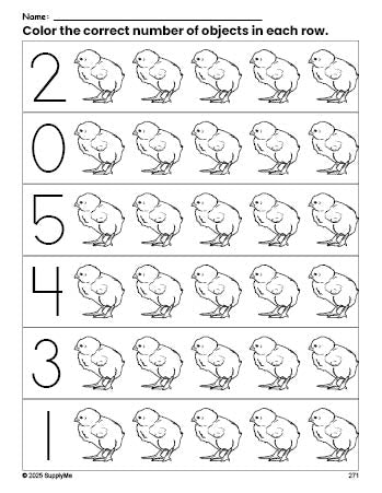 FREE Chick Count and Color Worksheet for Preschoolers, Chick Coloring ...