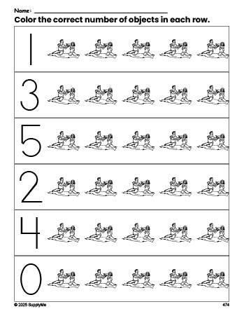 Free printable couple Valentine's Day count and color worksheet for preschoolers, Valentine's Day coloring page and counting worksheet numbers 0-5, PDF