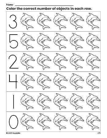 Color By Math Dolphin FREE Dolphin Count and Color Worksheet for Preschoolers, Dolphin ...