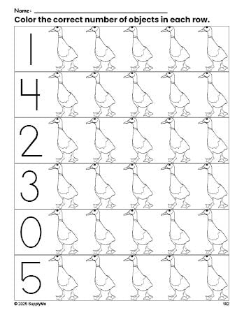 Duck Math Worksheet FREE Duck Count and Color Worksheet for Preschoolers, Duck Coloring ...