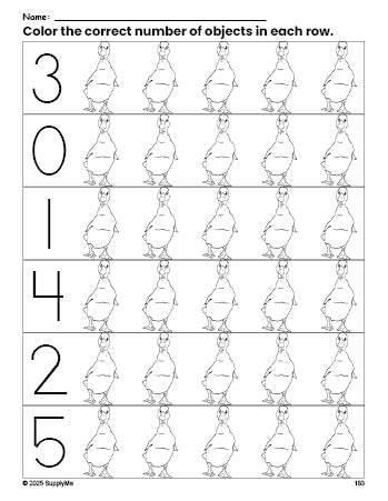 Duck Math Sheet FREE Duck Count and Color Worksheet for Preschoolers, Duck Coloring ...