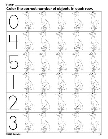 Duck Math Worksheet FREE Duck Count and Color Worksheet for Preschoolers, Duck Coloring ...