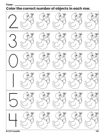 FREE Duck Count and Color Worksheet for Preschoolers, Duck Coloring ...