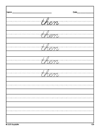 Then Cursive FREE First Grade Sight Word Cursive Tracing Worksheet, High Frequency ...