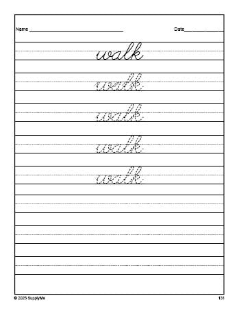 Walk In Cursive FREE First Grade Sight Word Cursive Tracing Worksheet, High Frequency ...