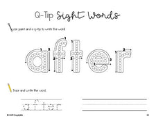 Free first grade worksheet, beginner sight word for 1st graders and high frequency word 'after', sight word worksheet includes q-tip painting, sight word tracing and handwriting, second 100 fry sight words, Dolch, PDF