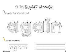 Free first grade worksheet, beginner sight word for 1st graders and high frequency word 'again', sight word worksheet includes q-tip painting, sight word tracing and handwriting, second 100 fry sight words, Dolch, PDF