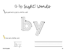 Free first grade worksheet, beginner sight word for 1st graders and high frequency word 'by', sight word worksheet includes q-tip painting, sight word tracing and handwriting, first 100 fry sight words, Dolch, PDF