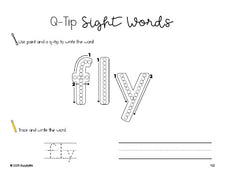 Free first grade worksheet, beginner sight word for 1st graders and high frequency word 'fly', sight word worksheet includes q-tip painting, sight word tracing and handwriting, fifth 100 fry sight words, Dolch, PDF