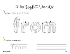 Free first grade worksheet, beginner sight word for 1st graders and high frequency word 'from', sight word worksheet includes q-tip painting, sight word tracing and handwriting, first 100 fry sight words, Dolch, PDF
