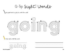Free first grade worksheet, beginner sight word for 1st graders and high frequency word 'going', sight word worksheet includes q-tip painting, sight word tracing and handwriting, Dolch, PDF