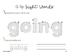 Free first grade worksheet, beginner sight word for 1st graders and high frequency word 'going', sight word worksheet includes q-tip painting, sight word tracing and handwriting, Dolch, PDF