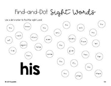 Free first grade worksheet, sight word dot marker printable coloring page, beginner sight word for 1st graders and high frequency word 'his', first 100 fry sight words, Dolch, PDF