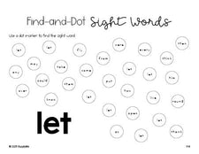 Free first grade worksheet, sight word dot marker printable coloring page, beginner sight word for 1st graders and high frequency word 'let', third 100 fry sight words, Dolch, PDF