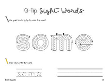 Free first grade worksheet, beginner sight word for 1st graders and high frequency word 'some', sight word worksheet includes q-tip painting, sight word tracing and handwriting, first 100 fry sight words, Dolch, PDF