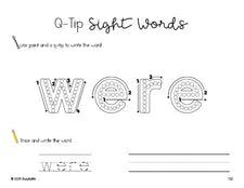 Free first grade worksheet, beginner sight word for 1st graders and high frequency word 'were', sight word worksheet includes q-tip painting, sight word tracing and handwriting, first 100 fry sight words, Dolch, PDF