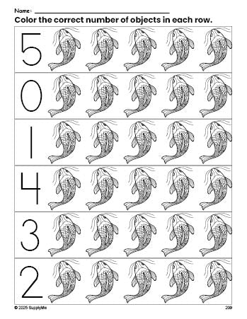 FREE Fish Count and Color Worksheet for Preschoolers, Fish Coloring ...