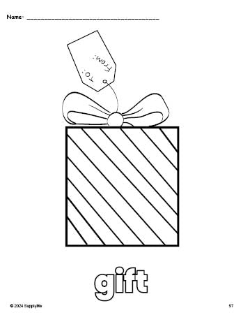 Free printable gift Christmas coloring page for preschool, pre-k, and kindergarten