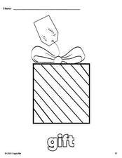 Free printable gift Christmas coloring page for preschool, pre-k, and kindergarten