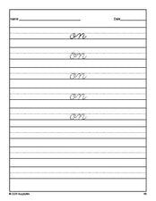 Free kindergarten sight word cursive tracing worksheet, high frequency word 'on', first 100 fry sight words, Dolch primer, PDF