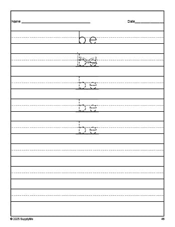 Free kindergarten sight word tracing worksheet, high frequency word 'be', first 100 fry sight words, Dolch primer, PDF