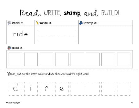 Sight Word Ride FREE Kindergarten Worksheet, Read, Write, Stamp, And Build the Beginner ...