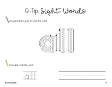 Free kindergarten worksheet, beginner sight word for kindergarteners and high frequency word 'all', sight word worksheet includes q-tip painting, sight word tracing and handwriting, first 100 fry sight words, Dolch primer, PDF