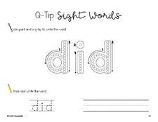 Free kindergarten worksheet, beginner sight word for kindergarteners and high frequency word 'did', sight word worksheet includes q-tip painting, sight word tracing and handwriting, first 100 fry sight words, Dolch primer, PDF
