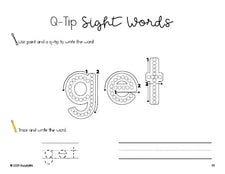 Free kindergarten worksheet, beginner sight word for kindergarteners and high frequency word 'get', sight word worksheet includes q-tip painting, sight word tracing and handwriting, first 100 fry sight words, Dolch primer, PDF