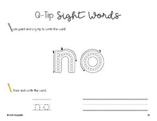 Free kindergarten worksheet, beginner sight word for kindergarteners and high frequency word 'no', sight word worksheet includes q-tip painting, sight word tracing and handwriting, first 100 fry sight words, Dolch primer, PDF