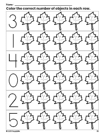 Color Leaf Worksheet Math FREE Leaf Count and Color Worksheet for Preschoolers, Fall Coloring ...